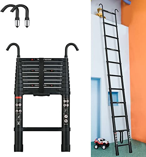 Teleskopleiter mit Haken 3,2m Treppenleiter Aluminium, 6.2m/ 5m/4.4m/ 3.8m/3,2m für Home Loft Outdoor-Arbeit, Laden Sie 150 kg
