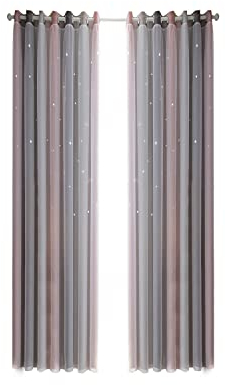 LIKEUDO 2 Stück Sterne Vorhang Verdunkelungsvorhänge Bunte Doppelschicht für Kinder Schlafzimmer Mädchen Kinderzimmer Sterne Vorhänge Doppelschicht Wohnzimmer Blickdicht Vorhänge 134 x 240 cm