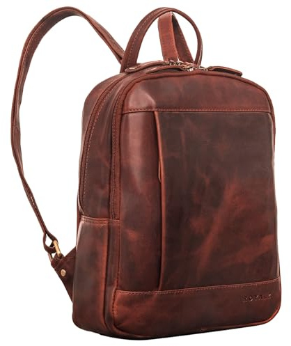 ROYALZ 'Charlotte' Echtleder Rucksack Damen Cityrucksack mittel-groß - Lederrucksack ideal als Rucksackhandtasche Leder Tagesrucksack für Freizeit Arbeit und Ausgehen, Farbe:Roma Cognac Braun