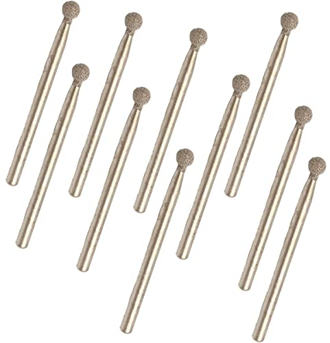 Lot de 10 fraises diamantées à billes 3 x 3 mm avec tête à bille diamantée pour bijoux, verre, céramique, lot de 10