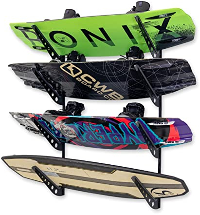 StoreYourBoard Verstellbares Wakeboard-Aufbewahrungsregal – Wandhalterung mit 4 Ebenen, robuster Wassersport-Ausrüstungsbügel für Wakeboards, Wakesurf-Boards und mehr, hält bis zu 45 kg