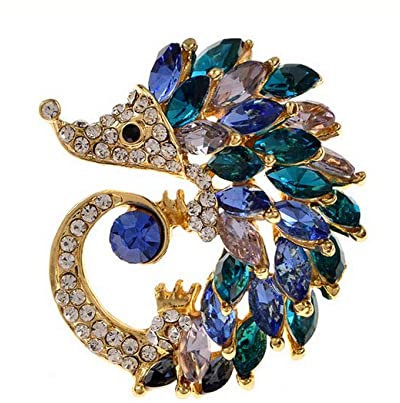 Broche bijou hérisson doré et strass cristal multicolore.