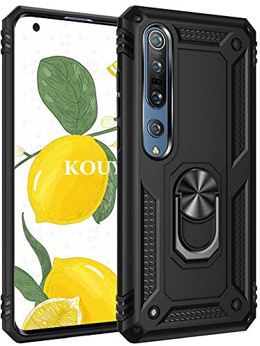 KOUYI Funda para Xiaomi Mi 10/Mi 10 Pro 5G, Armor Carcasa con 360 Anillo iman Soporte Hard PC y Silicona TPU Bumper antigolpes Fundas Carcasas Case para Xiaomi Mi 10/Mi 10 Pro 5G (Negro)