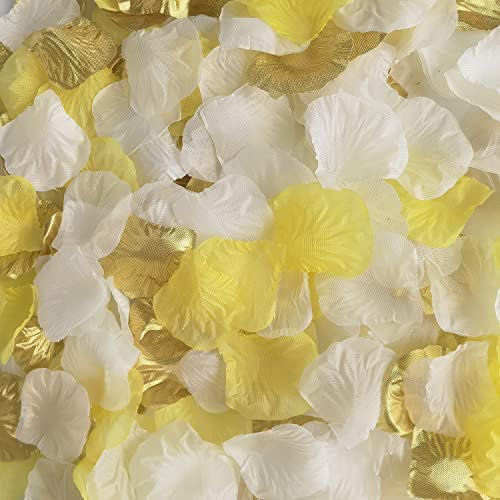 Lot de 1200 pétales de rose artificiels en soie pour décoration de fête (jaune clair, crème et doré)