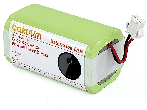 BAKUUM Batería Bakuum 2600mAh 14.4V 37.44Wh para Cecotec Conga Eternal (Xtreme, Vital, MAX, Pet y Ultimate). Larga duración. Duración de Casi Dos Horas de Limpieza.