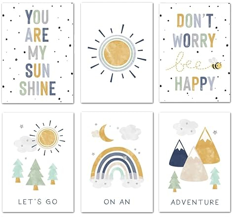 EasyLife Kinderzimmer ABC Lernposter, Cartoon Regenbogen Bild, Babyzimmer Dekoration Poster, rahmenloses Bild (21x30cm, A4) set2