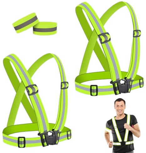 mizikuu 2 Stück Reflektorweste, Sicherheitsweste mit 2 Reflektoren Armbänder Einstellbar Reflektoren Kleidung Reflektierende Weste Warnweste Laufweste für Jogging, Radfahren, Motorrad