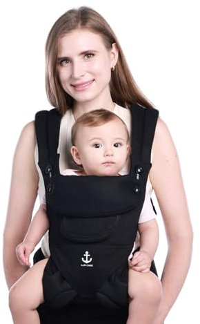 LUFFCABO Porte-bébé ergonomique toutes saisons, Porte-bébé respirant pour nouveau-né à tout-petits (8-33 lbs), avec panneau de réglage de la température (noir)