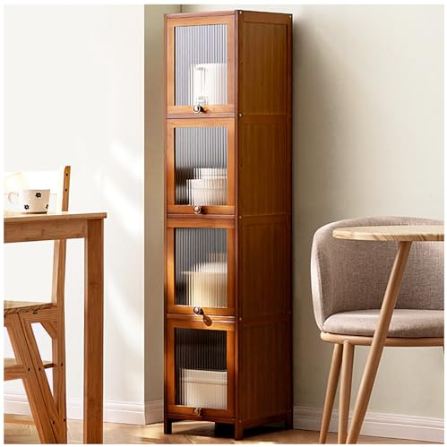 ARMERI Schmaler Aufbewahrungsschrank, Bücherregal mit 5 Regalen, Bücherschrank, Vorratsschrank, Bambus Bauernschrank mit Türen für Wohnzimmer, Schlafzimmer, Küche,140×30cm/55×11.8in