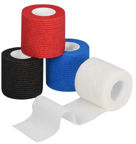 SEADESKY Selbstklebender Verband Selbsthaftende Bandage Hund Vet Wrap Pet Cohesive Bandage Haftbandage Selbstklebend Verbände für Stretch Sportler, Handgelenk 4 Rollen