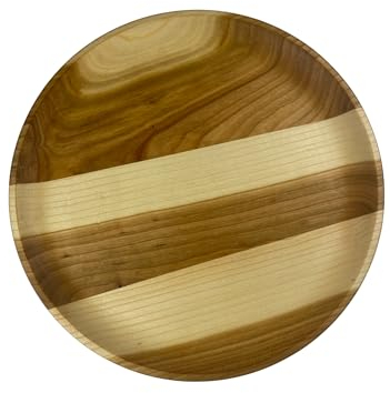EFO Wooden Round Plate - Rustic Cherry Wood Circle Serving Platter - Great as Candle Holder, Snack Tray, Cheese Board or Fruit Bowl - (Size 30cm | 11.8)