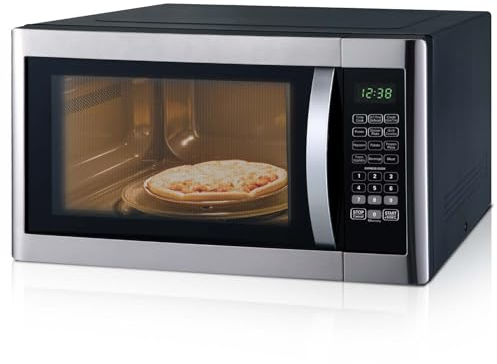 SMETA Mikrowelle mit Grill, Mikrowelle Groß, 42 liter, 1100W Mikrowelle,1400W Grill, 11 Leistungsstufen, 6 Automatikprogramme, Auftaufunktion, Kindersicherung,mit Drehteller, Silber-Schwarz