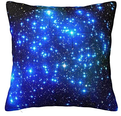 MELPHI Quadratisches Kissen mit blauen leuchtenden Sternen, kann in jedem Zimmer, Schlafzimmer, Gästezimmer, Kinderzimmer verwendet werden