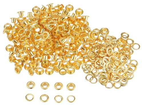 QUARKZMAN 300 Set Kit Occhielli in Metallo 4mm 1/6 Foro Occhielli per Teloni Piccolo Occhiello con Rondelle per Scarpe Vestiti Cintura Etichetta Borsa Tessuto Pelle Progetto, Tono Oro