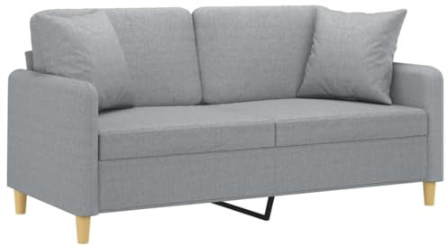 vidaXL Sofa 2 Sitzer, Couch mit Zierkissen, Liegesofa für Wohnzimmer, Polstersofa Sessel Relaxsofa Loungesofa Relaxcouch, Hellgrau Stoff