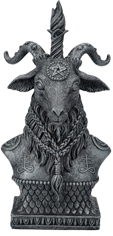 Pacific Giftware Mystische Baphomet Büste mit Hörnern & Geflochtenem Bart, Kunststein, 20,5 cm, Schwarz-Grau, Figur Statue