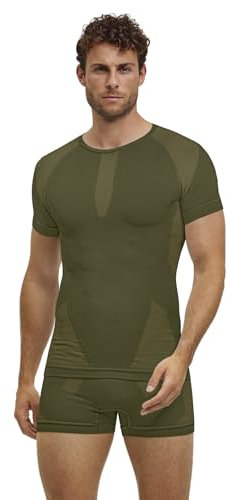 FALKE Warm Round Neck M S/S TS Filo Funzionale Asciugatura Rapida, Maglia Uomo, Verde Herb 7754, M