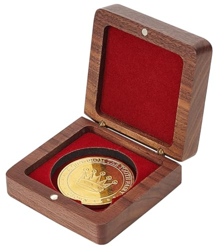 FINGERINSPIRE Scatola Regalo Singola in Legno per Monete da Collezione con Interno in Velluto Rosso Scuro 40mm Scatola Portamonete con Chiusura Magnetica per Medaglie Espositore Monete Commemorative