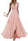 Robe de demoiselle d'honneur à volants pour femme - Longue fente - En mousseline de soie - Robe de soirée formelle pour mariage, Rose poudré., 48