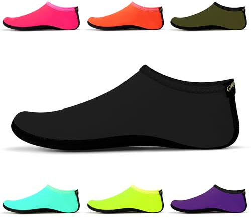 Chaussettes d'eau – Chaussures d'eau unisexes, chaussettes de yoga d'intérieur, pieds nus, plage, surf, plongée, pantoufles de piscine pour enfants et adultes Noir Taille UE 44-45 SWA15BK3XL