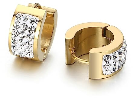 Bishilin Ohrringe Damen Edelstahl, Creolen Ohrringe Hoop mit Weiß Zirkonia Ohrringe Gold Jugendstil für Mädchen