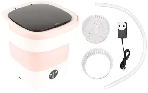 Lavadora Portátil de 7,5 L, Lavadora Compacta Portátil, Fuente de Alimentación Enchufable, Mini Lavadora y Secadora Plegable Completamente Automática para el Hogar, Dormitorio(Rosa-UE)
