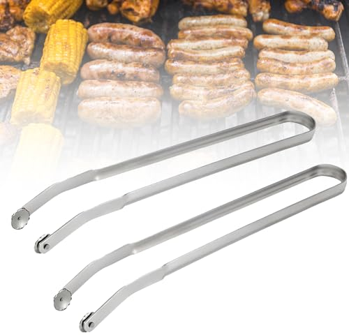 2 Stück BBQ Würstchen Wendezange, 38cm Wurst Grillzange Edelstahl für BBQ, Grillzange Drehbar mit Rädchen zum Drehen, Hot Dog Zange Mehrzweck Grillzange für Camping Küchen, BBQ Würstchen Füllzange
