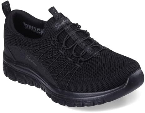 Skechers Graceful Picture, Zapatillas Mujer, Black Knit/Duraleather, 39 EU
