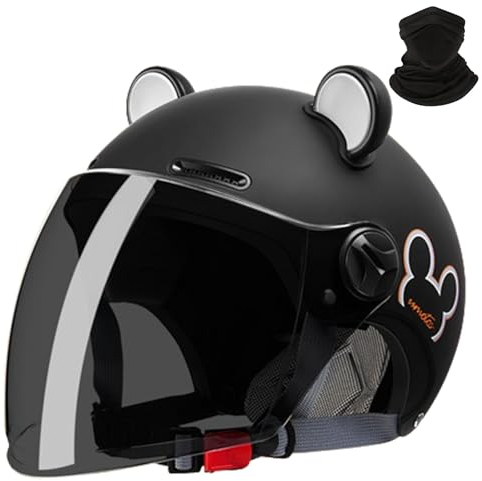 Offener 3/4 halber Motorradhelm mit Ohren, ECE Genehmigter offener Helm für Erwachsene Roller, Go-Kart ATV Rennradhelme für Männer und Frauen (R, 56-62CM)