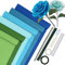 Krepppapier 6er Set Bunt,6 Rollen 25 x200cm Krepppapier Verlaufsblau mit 15 Blumendraht,Floristenband,Doppelseitiges Klebeband,Lineal,Nähgarn,Krepppapier Blumen Basteln(Blaue Serie）