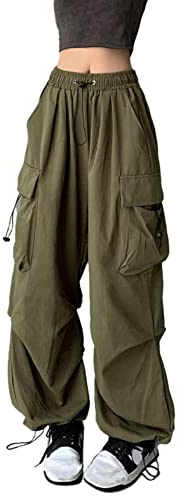 YINGWIN Streetwear Träningsbyxor Dam Säckig Cargobyxor Gotisk Kläder Dam, Armégrön, XL