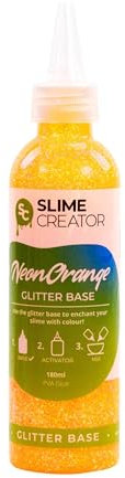 Slime Creator - Base con purpurina - Naranja neón | Botella de 180 ml fácil de verter | Seguro y probado para hacer limo