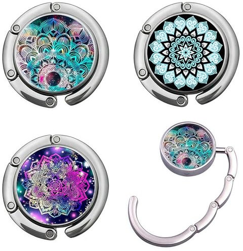 Mainiusi Taschenhalter für Tisch 3 Stück, Handtaschenhalter für Tisch, Faltbare Antirutsch Taschenhaken Mandala Handtaschen Halterung Tisch, Tisch Haken für Tasche, Taschenhaken für Tisch