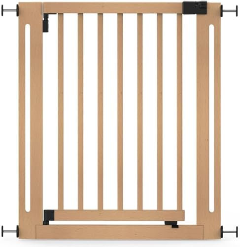Safetots Wooden Elegance Safety Gate, Natural, 79cm - 87cm, Pressure Fit, 57cm Extra Wide Doorway, One Piece Extra Wide Gate for Stairs, Hallways and Doors, Stylish Design Easy Installation