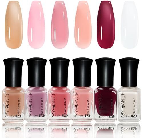 6PCS Jelly Nagellack Set - 60 Sekunden schnell trocknender Nagellack - Ölbasierter ungiftiger Nagellack Lang anhaltend Durchscheinend - Keine UV Lampe nötig DIY Geschenk für Frauen Mädchen