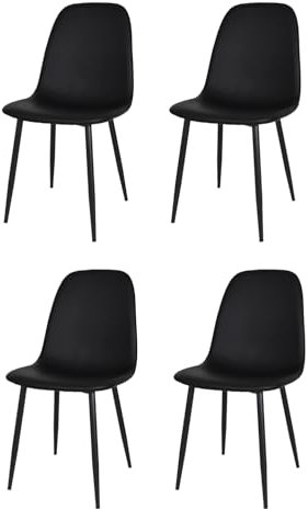 KEKOHOME 4er-Set Esszimmerstühle Nuvola, Beine aus lackiertem Stahl mattschwarze Farbe, Bezug aus Kunstleder Farbe Schwarz