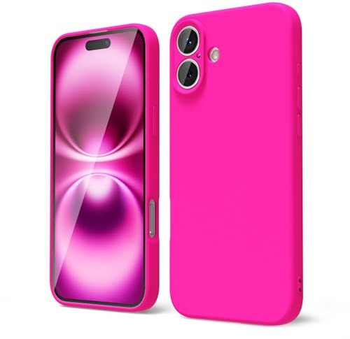 oakxco für iPhone 16 Plus Hülle Silikon Case mit Kameraschutz, Ultra Dünn Bunt Handyhülle Mädchen, Einfarbig Handy Hülle Slim Schutzhülle, Matt TPU Weich Gummi Glatt Silikonhülle Bumper, Neon Pink