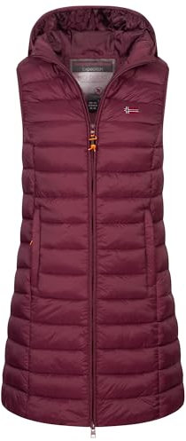 Geographical Norway Damen Stepp weste Kapuze Übergangs Herbst Winter Windbreaker Lang, Farbe:Aubergine, Größe:XL (42)