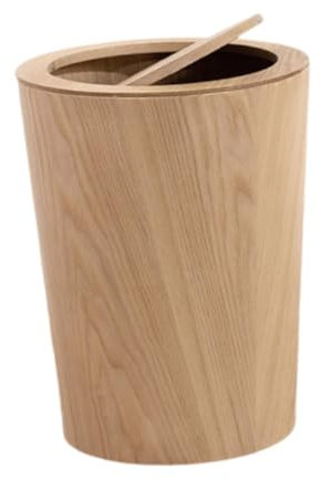 Sharplace Papelera de Madera con Tapa, Papelera Redonda de Estilo Japonés Moderno, Papelera de Madera para Oficina, Dormitorio, Hogar Y Cocina, Color Madera, Individual