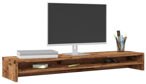 Gecheer Support de Moniteur Vieux Bois 100x24x13 cm Bois d'ingénierie, Rehausseur d'écran de Bureau avec Étagère pour Ordinateur, Téléviseur, Imprimante, Appareils Multimédia