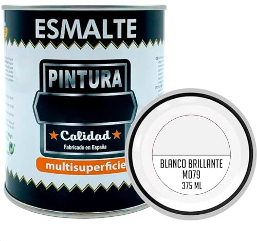 Acan Tradineur - Bote de Pintura Esmalte - Fabricado en España - Ideal para Cualquier Superficie, Madera, Plástico, Cristal o Cemento - Capacidad de 375 ML - Blanco Brillo (M079)
