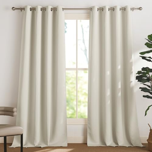 PONY DANCE Ösenvorhang Blickdicht Wohnzimmer Gardinen 2er Set H 350 x B 140 cm Thermo Vorhänge gegen Kälte und Hitze Blackout Thermal Curtains for Living Room, Hellbeige