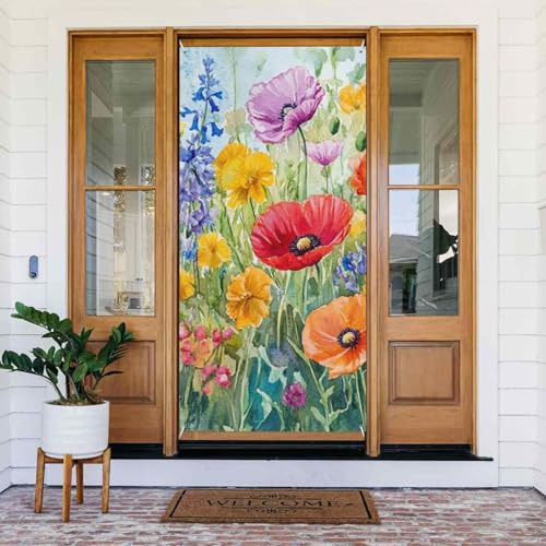 Wunderschöne Türabdeckung mit Blumen, dekoriertes Banner, schöne Blumen, Türabdeckungen, dekoratives Zubehör, Gänseblümchen, Türabdeckung für drinnen und draußen, Heimdekoration, 90 x 185 cm