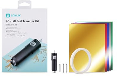 LOKLIK iCraft - Kit di trasferimento in lamina – 3 punte e supporto per la creazione di biglietti e artigianato, 20 fogli di lamina da 10 x 15 cm, nastro adesivo e foglio di trasferimento, set di