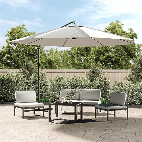 Homgoday Sombrilla voladiza 3,5 m Blanco Arena Sombrilla voladiza Parasol Excentrico, Sombrilla de Jardín Protección UV