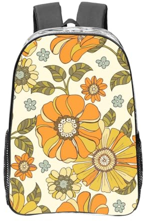 YXDVPALNE Bunte Retro 70er Jahre Blume, 16 Zoll Rucksack Casual Daypack Transparent Rucksack Wasserabweisend Schultasche
