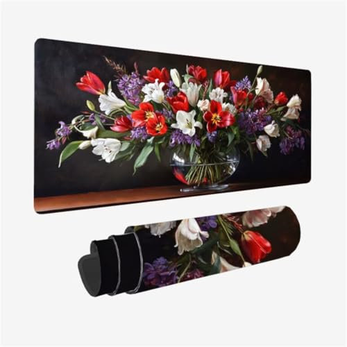 Gaming Mouse Pad Tulip Mouse Mat Flower Desk Mat Large 800x400mm XXL Mousepad Gaming Accessories for Improve Accuracy and Speed, Stitched Edges, Non Slip Rubber Base, Waterproof, Gamer Gifts,Model116