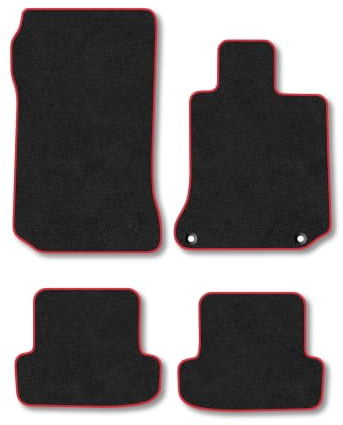 Mercedes C-Class (2008-2014) [Coupe, Manual] Premium Carpet Car Mats | Red Edge Trim Premium Floor Mats Tailored Fit Full Coverage Protection Accessories Easy Clean Anti Slip Made in the UK