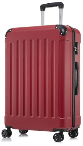 YONSLY Koffer Suitcase XL Rot, Trolley Reisekoffer, Rollkoffer Handgepäck mit 4 Rollen 360°, Hartschalenreisekoffer, Zahlenschloss, Weicher Gummigriff
