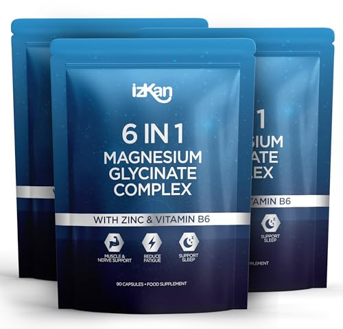 Magnesium Glycinate 6 in 1 Supplement -1500mg as Bisglycinate Citrate & Malate | 352 mg Elemental Magnesium | Ashwagandha Zinc & B6 Quality Sleep Muscle Health & Immune Support 90 Vegan Capsules (1)